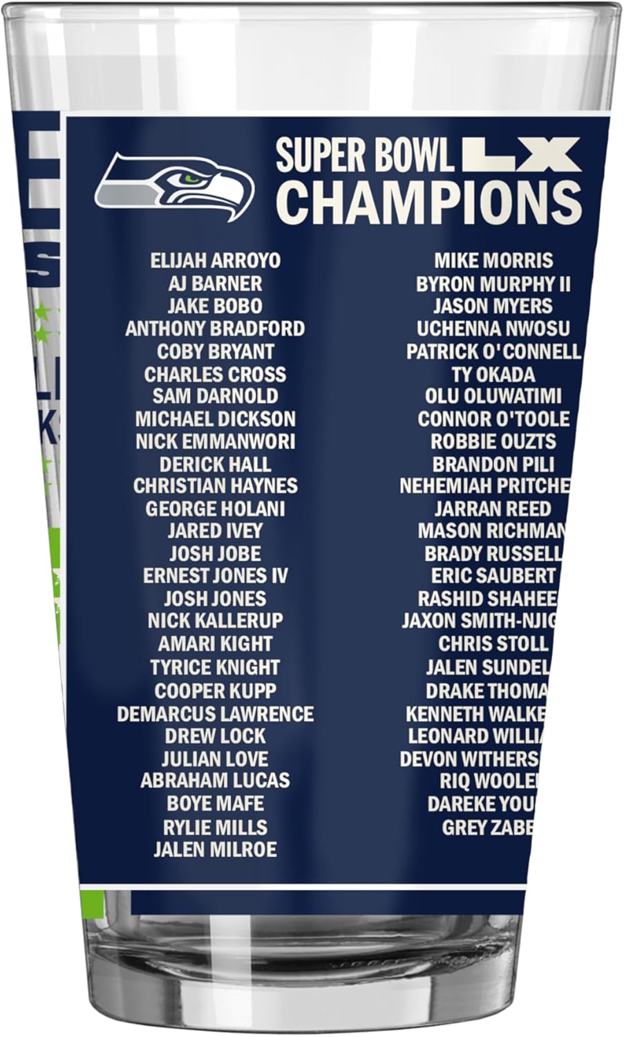 FANMATS NFL Seattle Seahawks Super Bowl 60 Champions 16 oz Pint Glass – Super Bowl 60 Champs Design, 16 Fluid Ounces, Glass