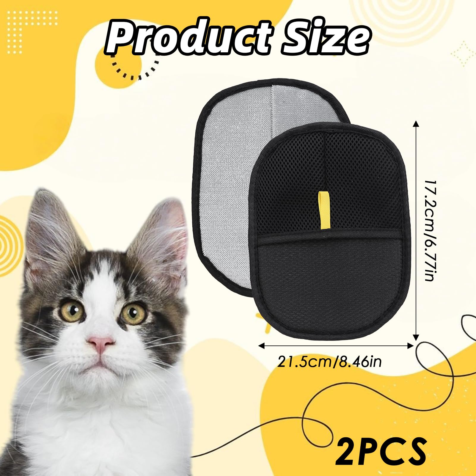 2 Pièces Gant Anti Poils Animaux,Gant Poil Chat,Antistatique Et Lavable,Efficace pour Chiens Et Chats,avec PoignéE AntidéRapante,pour Le Toilettage, Le Massage Et La Propreté-Noir