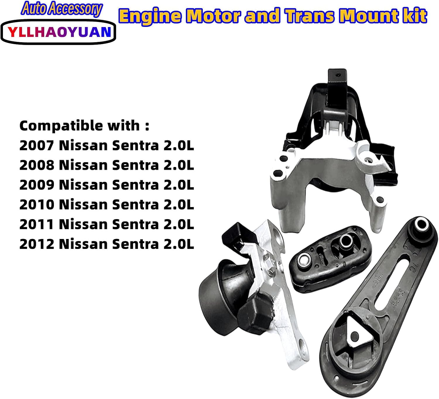 Yllhaoyuan Complete Engine Mount Set of 4 Compatible with 2007-2012 Nissan Sentra 2.0L - Replaces A4348 A4345 A4318 A4346