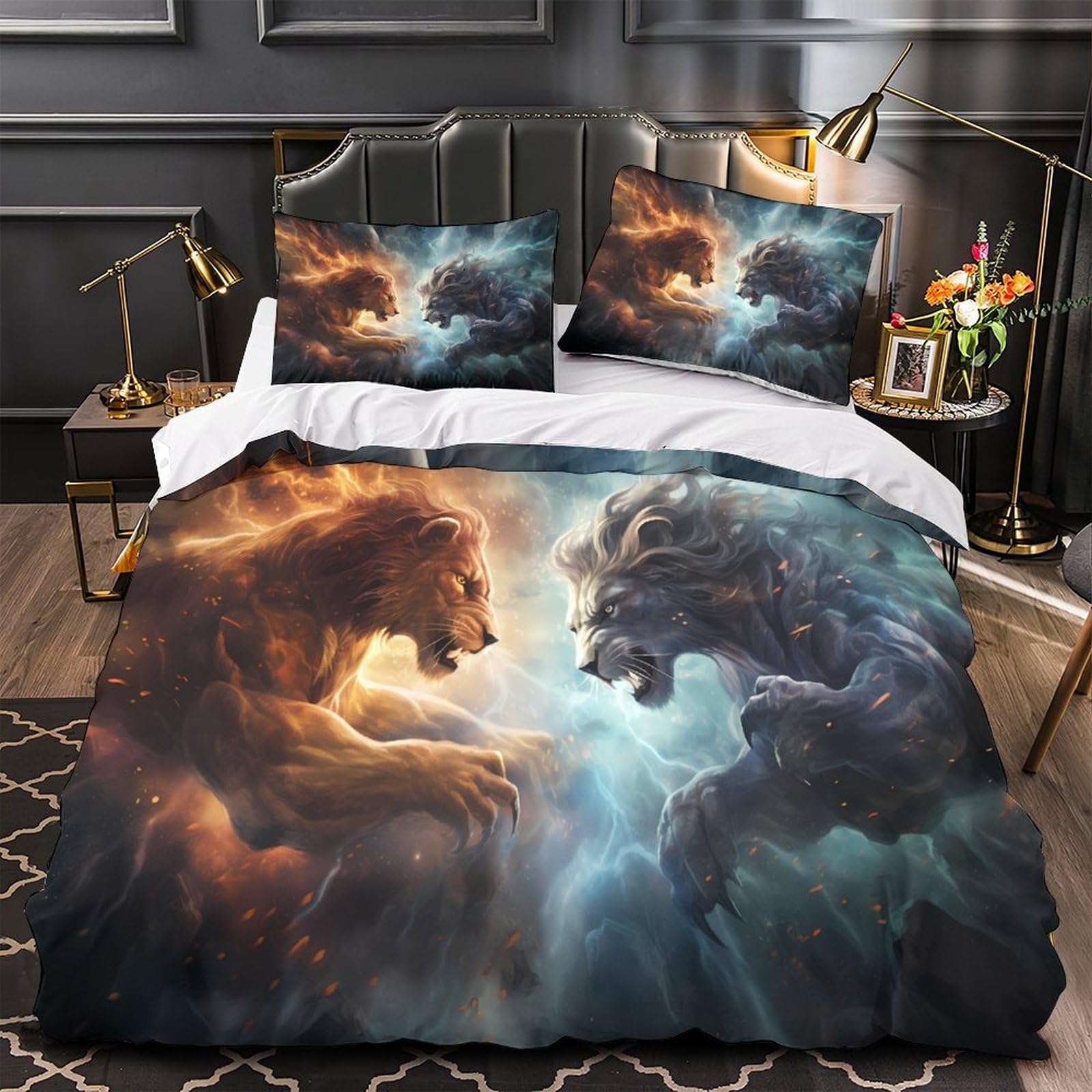 Housse de couette tigre hypoallergénique et respirante en microfibre douce King