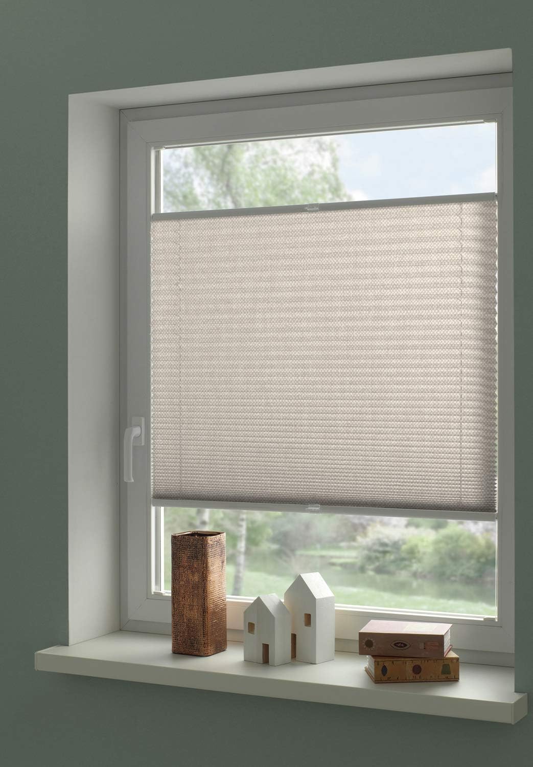 Wohnidee Pleated blind with glass fold, opaque, including 4 mounting brackets and 2 operating handles, beige, 50 x 130