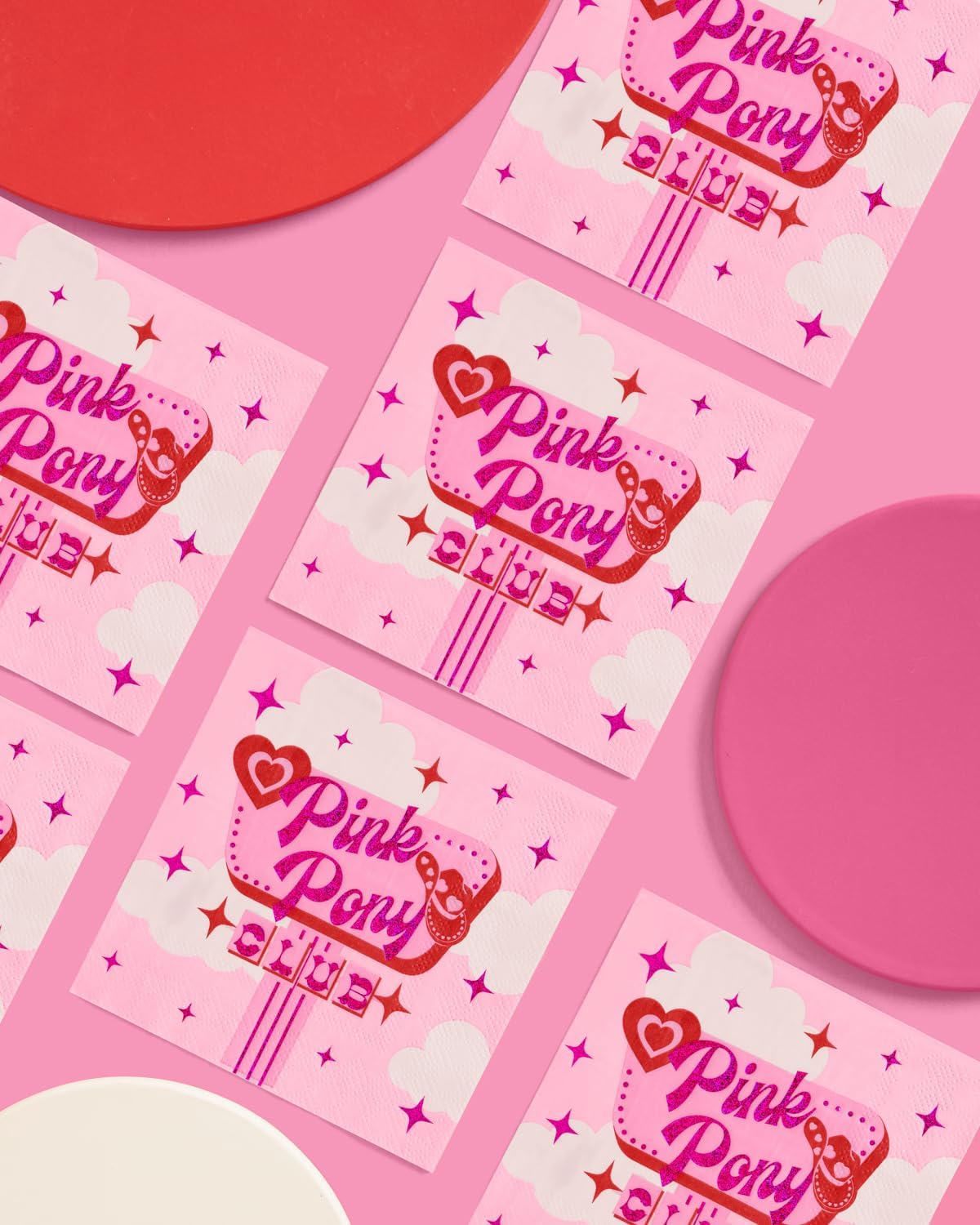 xo, Fetti Pink Pony Club Napkins - 3-ply, 25 pcs | Bachelorette Cocktail Napkins, Dinner Party Setting, Birthday Decoration, Cute Tablescape