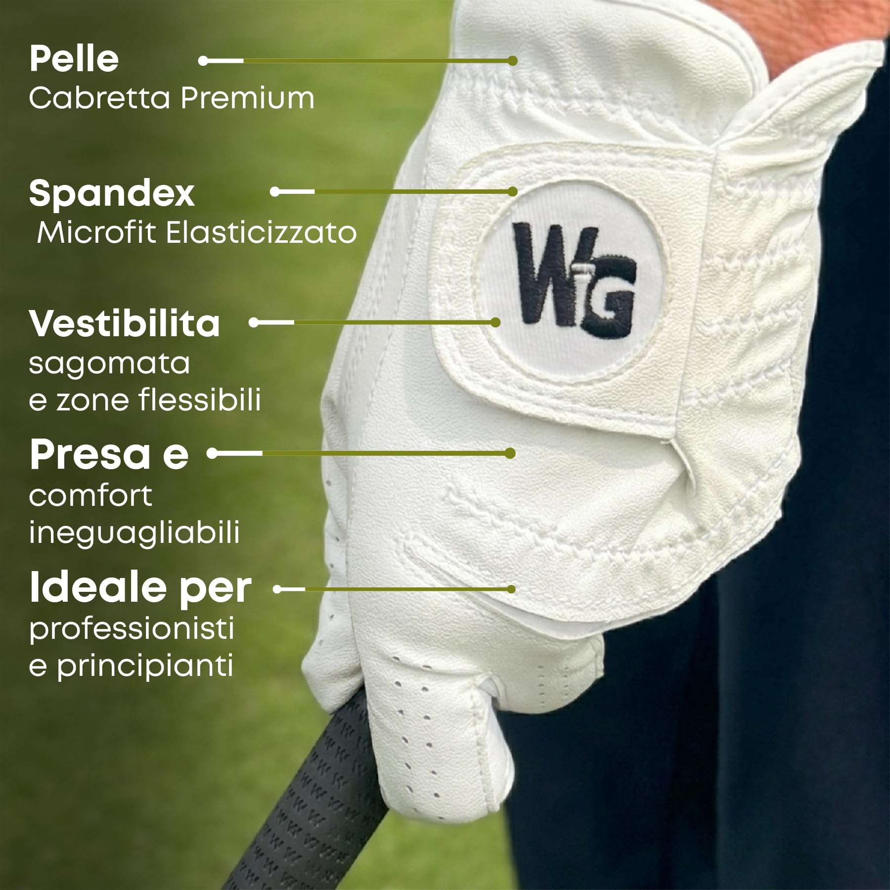 Guanti da golf da uomo in pelle cabretta Wedge Guys Flex Premium Cabretta con retro elastico in spandex Microfit