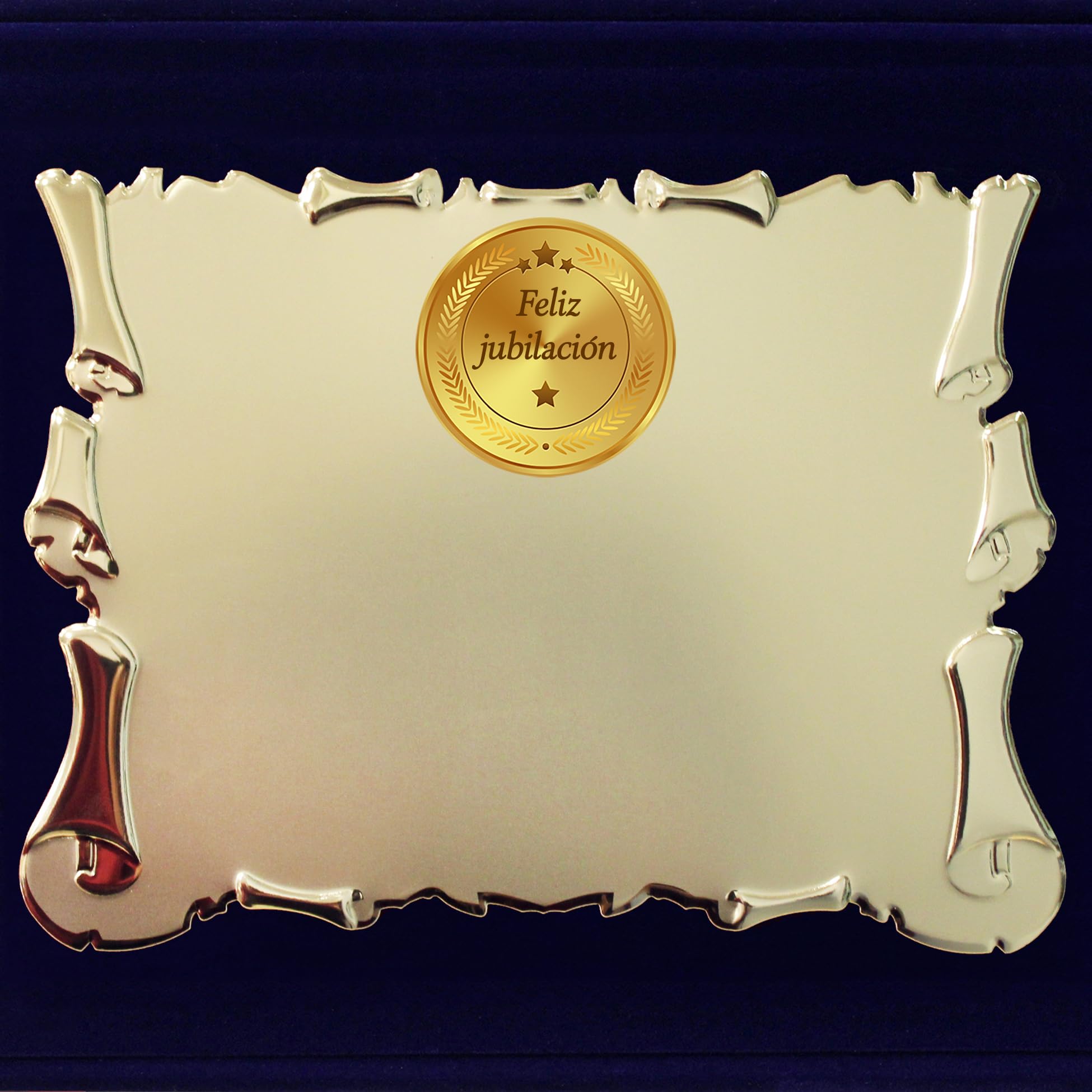 Placa de Jubilación Personalizada | Regalo de Agradecimiento por Retiro | Targa Estilo Pergamino con Estuche Elegante | con Medalla Elegante