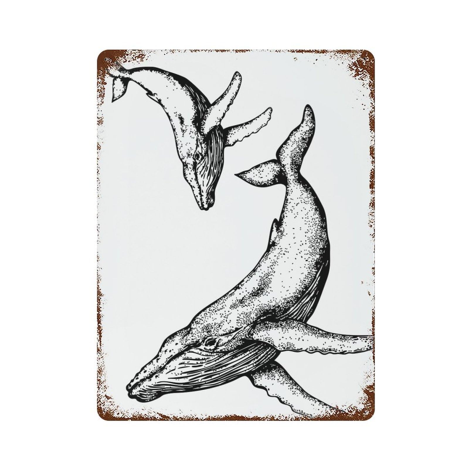 Garage Style Whale Illustration Decorative Tin Sign 15.7"x11.8", Rustic Home Decor for Bar And Workshop
