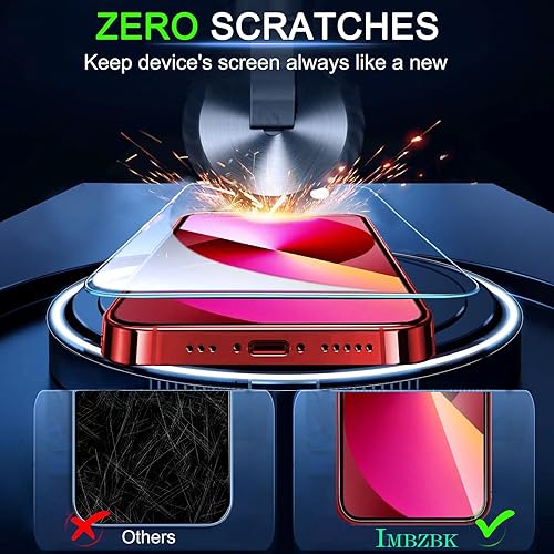 Miniatura 4 de IMBZBK Paquete de 3 protectores de pantalla para iPhone 13 de vidrio templado con 3 protectores de lente de cámara, accesorios 9H antiarañazos para