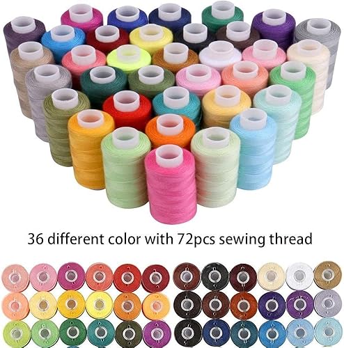 Miniatura 3 de Hilo de coser, kit de 72 hilos de coser, 36 colores, bobinas de hilo de poliéster de 550 yardas, bobinas preenrolladas con estuche para coser a mano