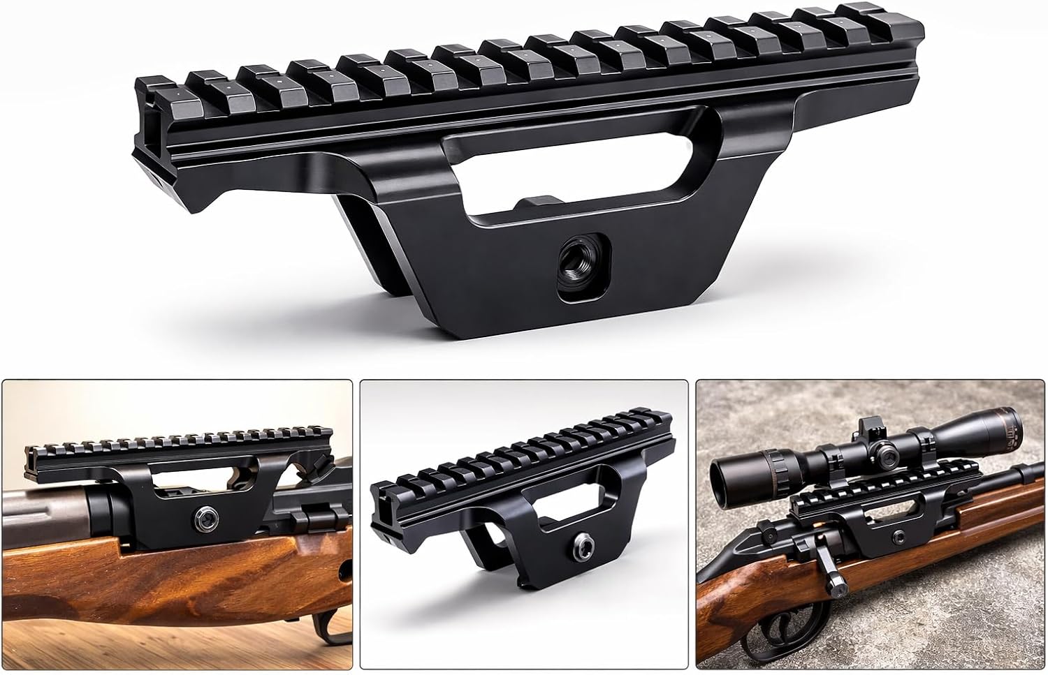 Gotical See-Thru Scope Mount for M1A/M14, 061 T6 Aluminum, Black Anodized, Steel Hardware Included, Iron Sights, Side Plate Features Locking Point