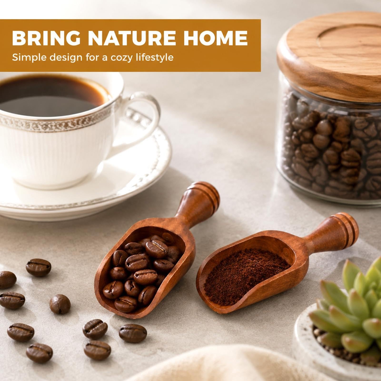 8 misurini in legno naturale, misurino per caffè, mini cucchiai dosatori, per chicchi di caffè, zucchero, riso, spezie e ingredienti secchi in barattoli