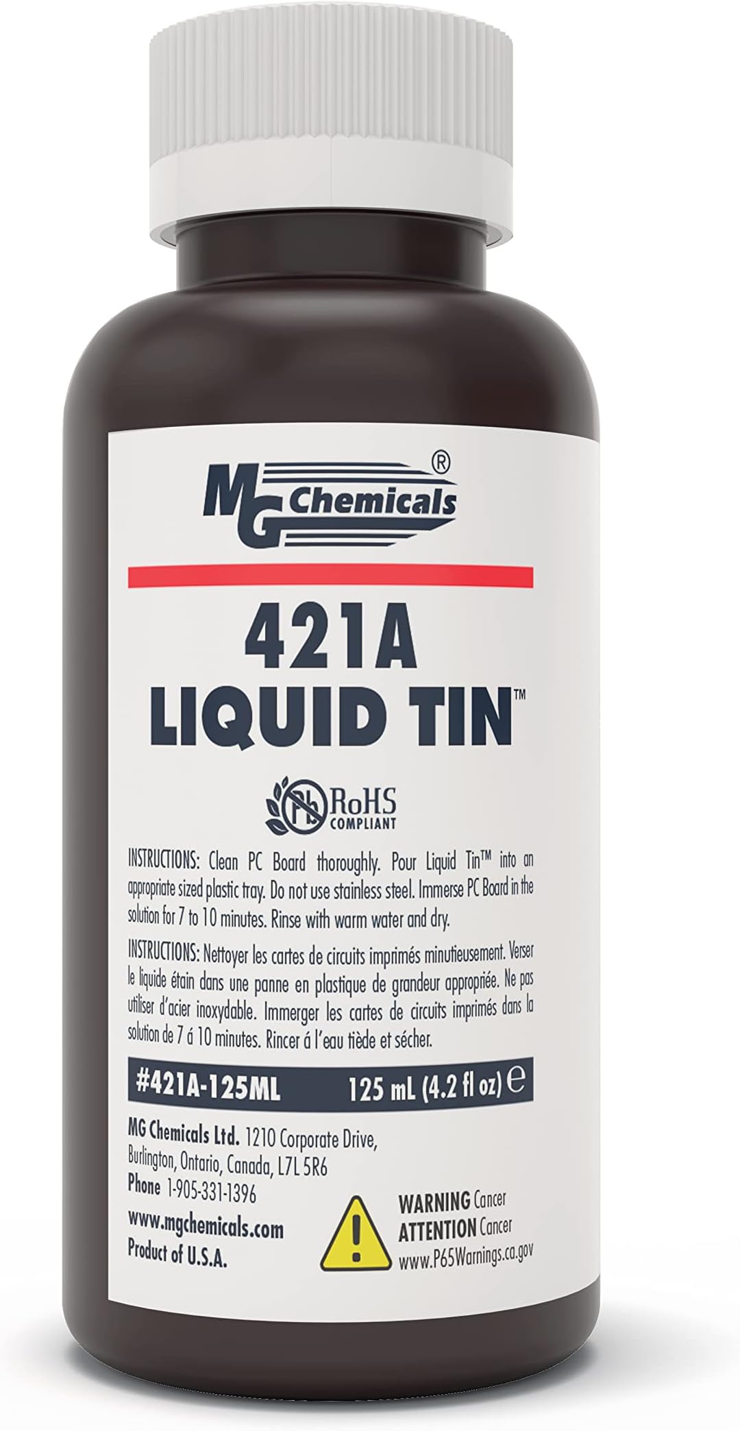 MG Chemicals 421A Liquid Tin, Tin Plating Solution, 125mL Bottle