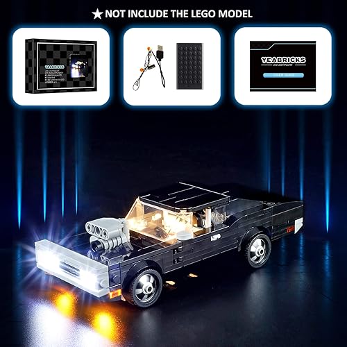 Miniatura 5 de YEABRICKS Luz LED para Lego-76912 Speed Champions Fast & Furious 1970 Dodge Charger R/T Modelo de bloques de construcción (juego de Lego no incluido)