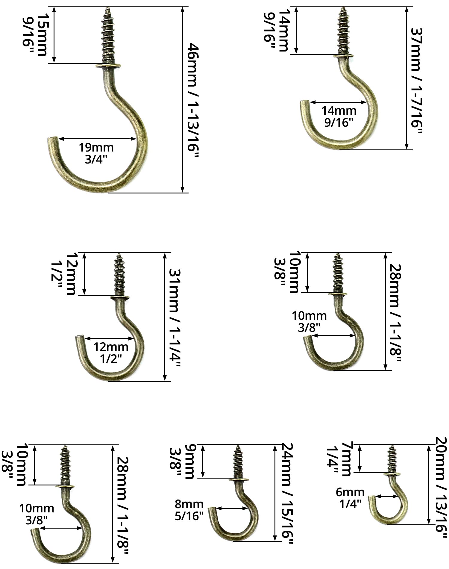 135 Ganci A Vite In Bronzo Vintage - 6 Misure Diverse - Per Tazze, Piante E Decorazioni - Foto 4