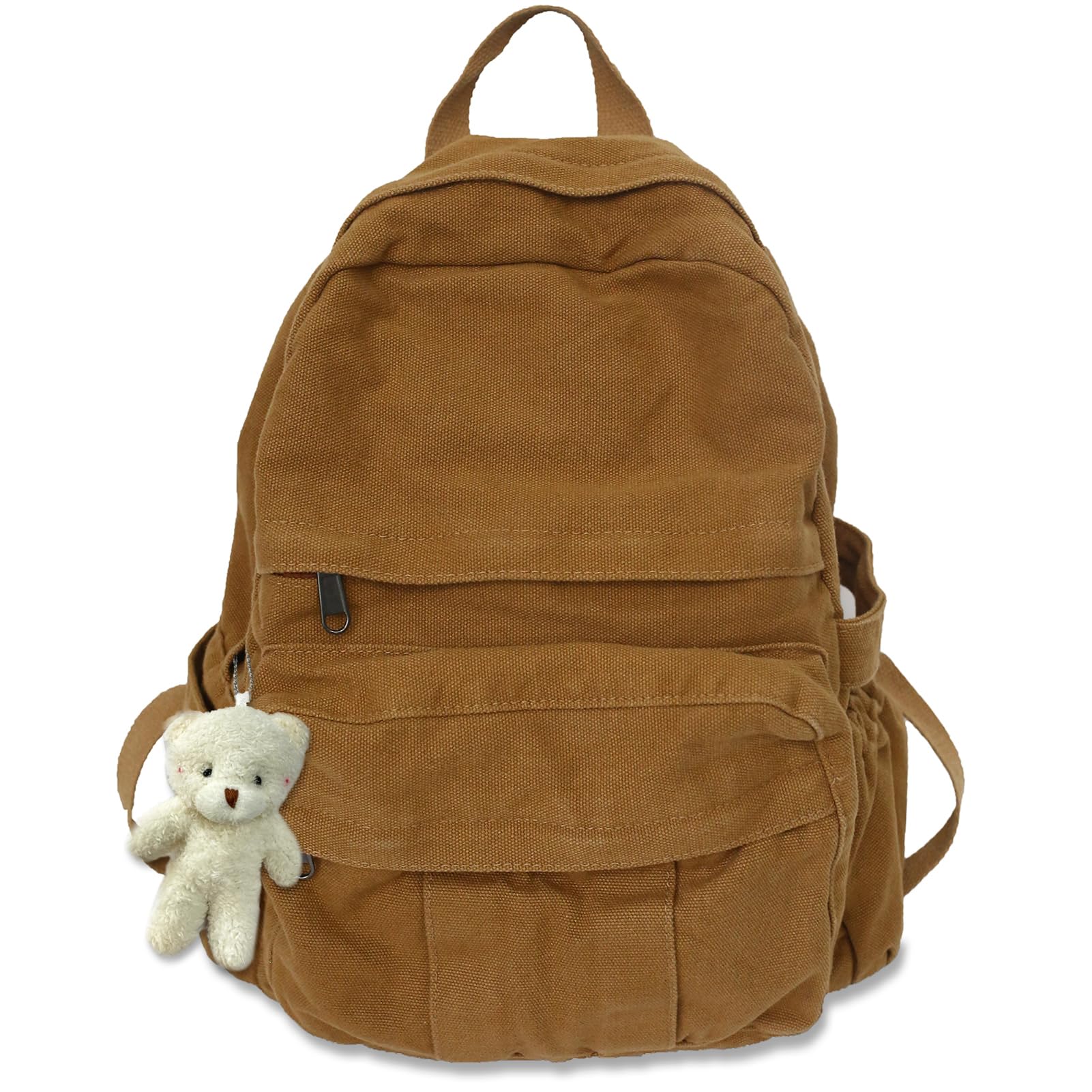 PRLINJSK Cute Canvas Backpacks for Women Girls, Aesthetic Laptop Bookbag Vintage Backpack for College High School, Brown