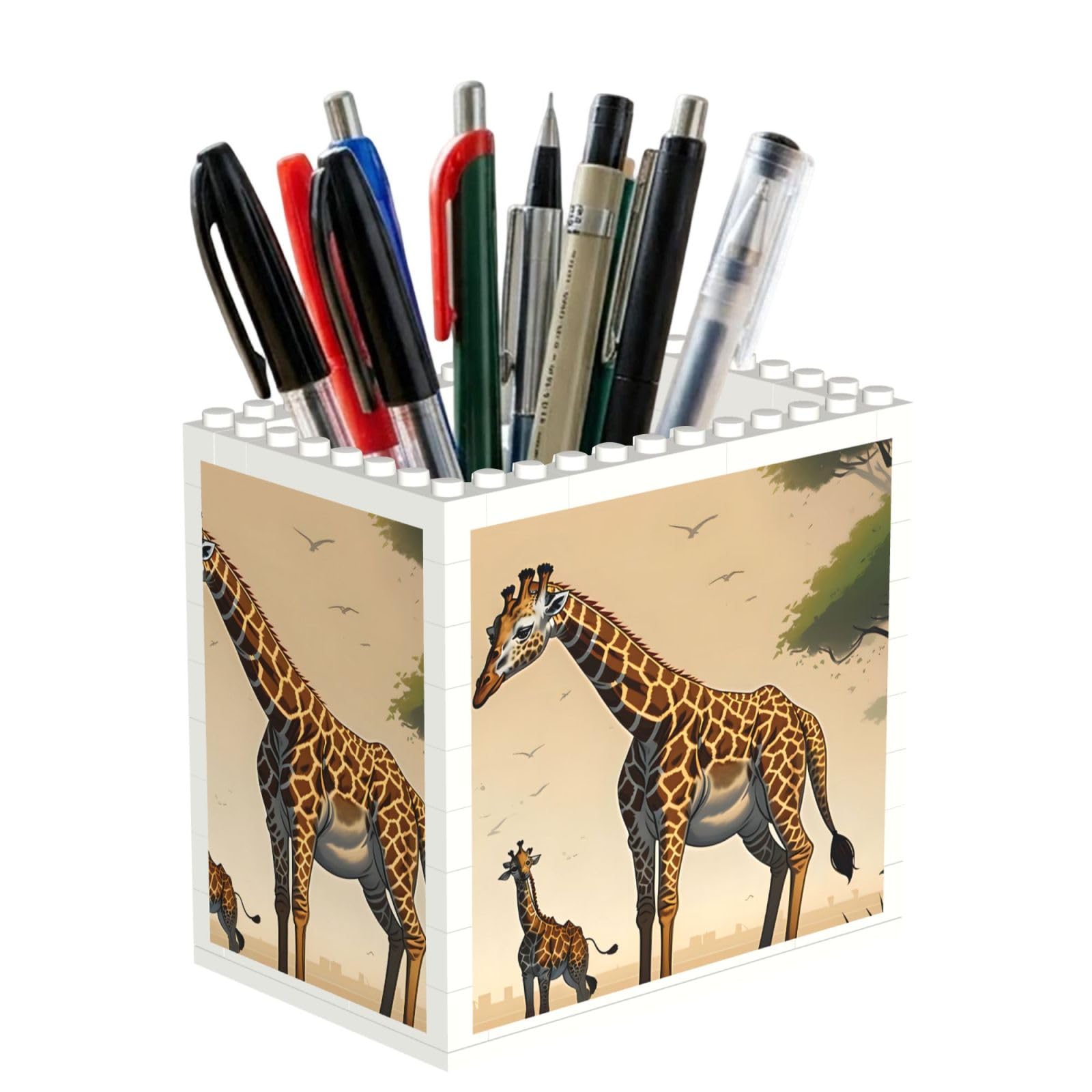 SXZVVBN Mother and child giraffe Building Block Desk Tidy ABS Organiser