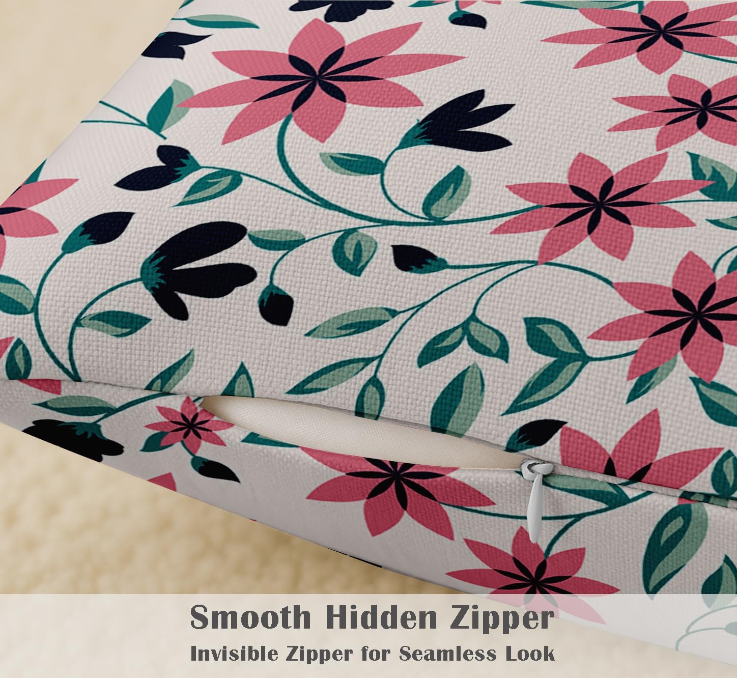 Set of 4 16x16 Cotton Cushion Covers - Decorative Reversible Pillow Covers with Concealed Zipper - Filler Not Included - Floral Print, Multicolor