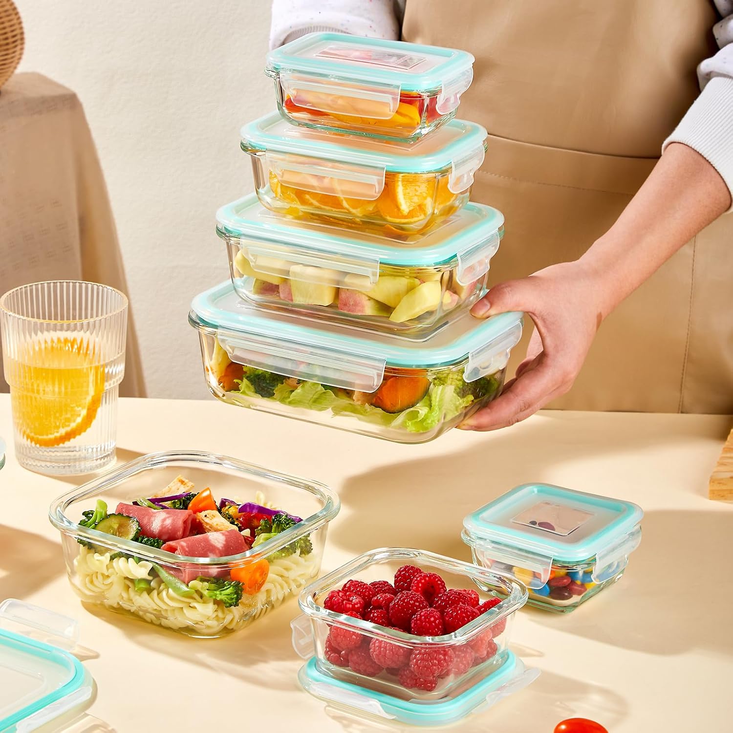 YUNCANG 8 Pack Glass Food Storage Containers with Lids, 5oz to 35oz Meal Prep Containers, Airtight Bento Boxes with Leak Proof Locking for Microwave, Oven, Freezer and Dishwasher, BPA Free - Image 2