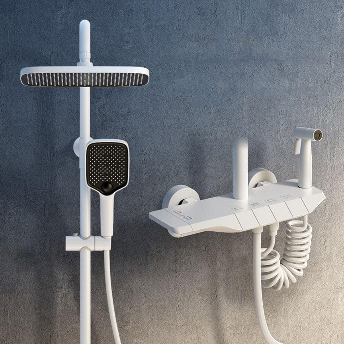 BEITH Thermostatic Shower System, 4 Functions Piano Keys Shower Faucet Set, 30x21cm Square Shower Head, Silicone Self-Cleaning, with Concealed Bathtub Faucet, Booster Spray Gun, Height Adjustable
