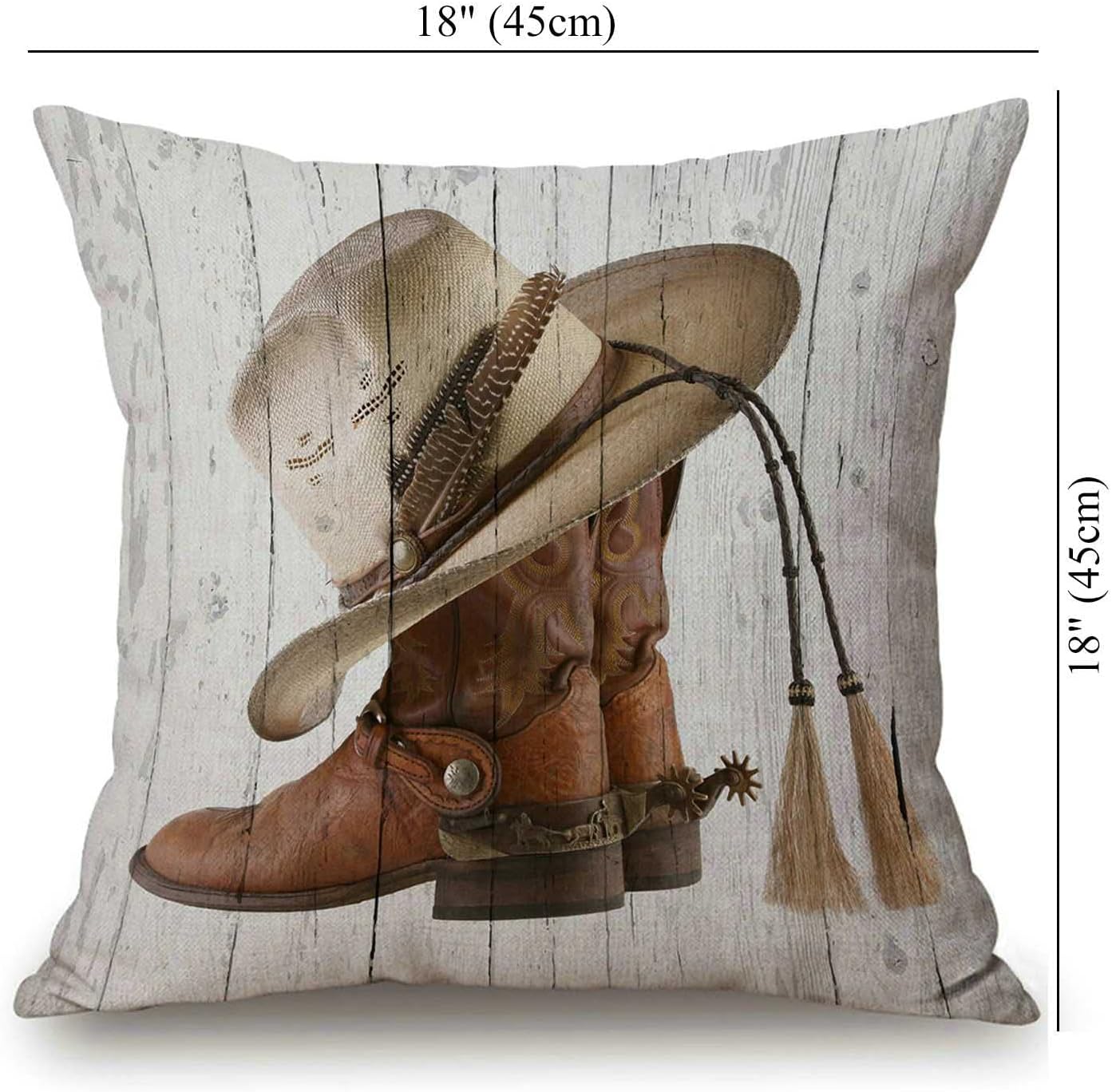 Solekla Western Cowboy Boots Throw Pillow Cover American Country Farm House Rustic Grey Wooden Decorative Pillow Case Cotton Linen Cushion Cover Decor 18x18 Inch Pillowcase for Home - Image 4