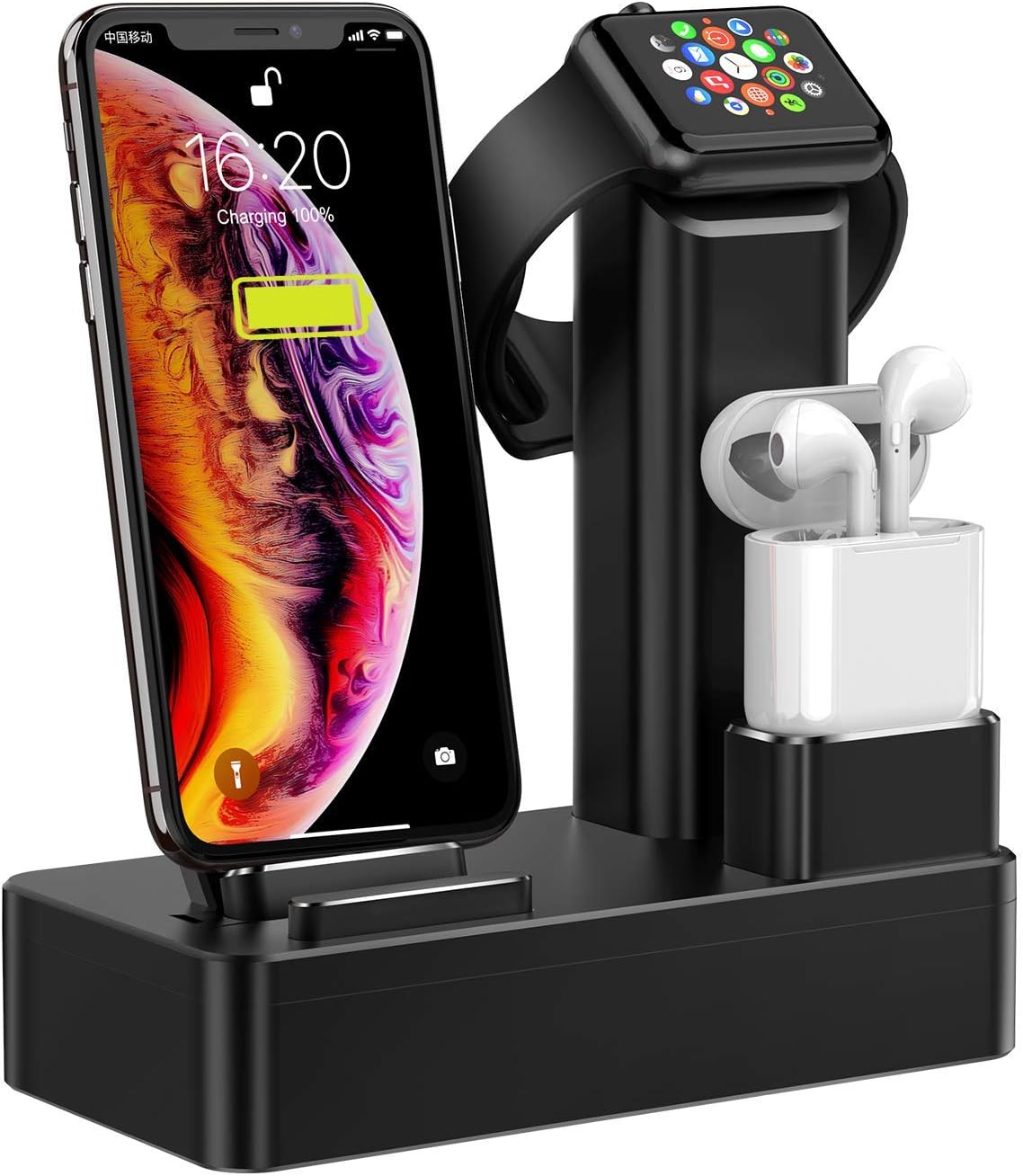 3 in 1 Charging Stand for Apple, Apple Watch Stand with Charger Dock Station Tablet Desktop Holder Organizer for iWatch Series 4/3/2/1/ AirPods/iPhone Xs/X Max/Xr/X/8/8 Plus/ 7/7 Plus /6s,Black