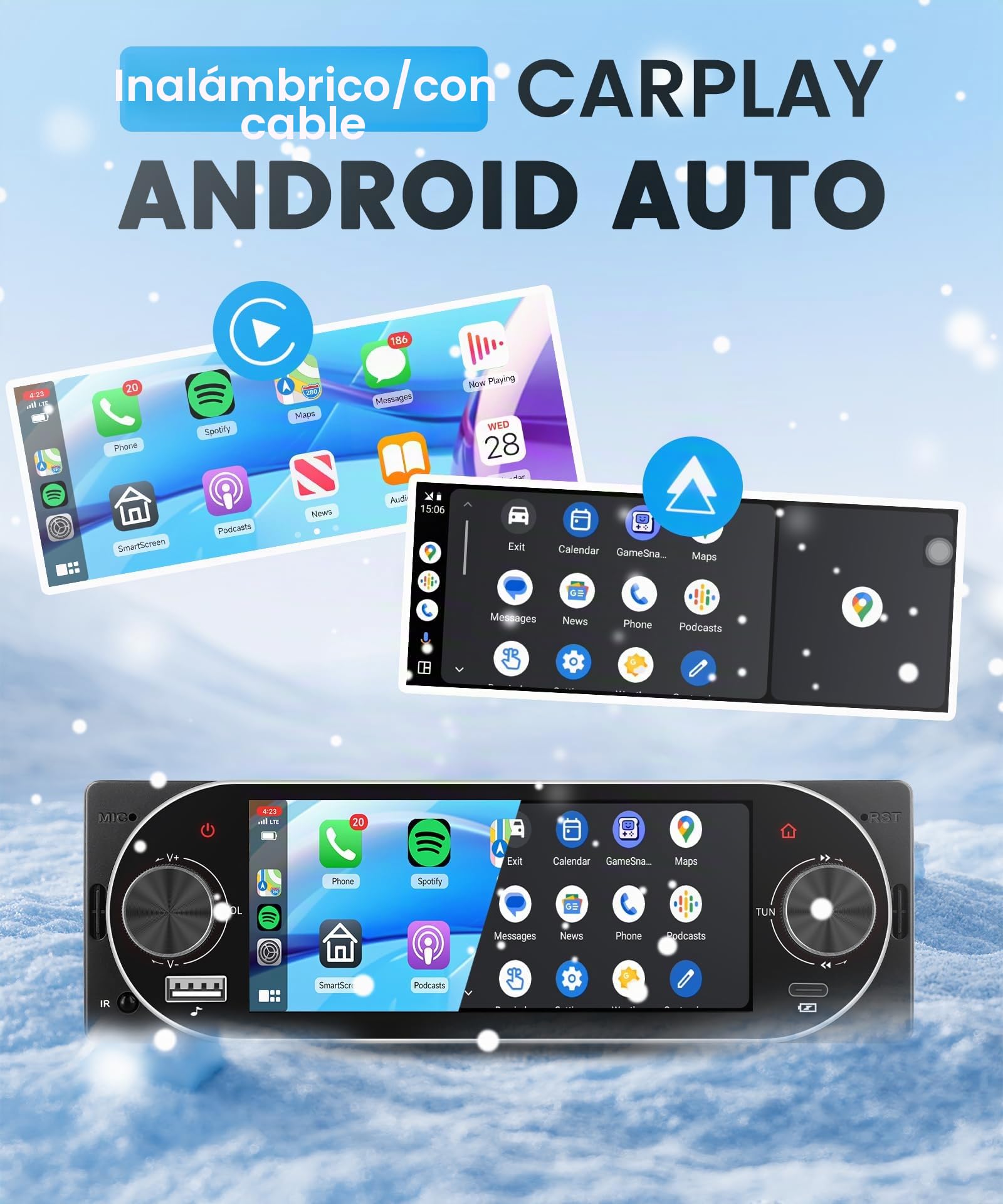 Rimoody Radio de Coche 1 DIN con Inalámbrico Carplay Android Auto iOS/Android Mirror Link, 5.1 Pulgadas Incell Touchscreen Radio Coche con Bluetooth FM Radio USB/EQ Comandos al Volante Cámara Trasera