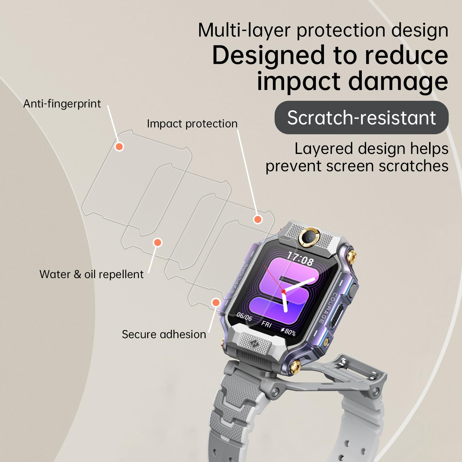 Etui ochronne i ochrona ekranu do imoo Watch Phone X10, zestaw 4w1 kompatybilny, etui ochronne i ochrona ekranu & silikonowy pasek & smycz, chroni kombinowany zestaw do zegarka (X10-Biały)