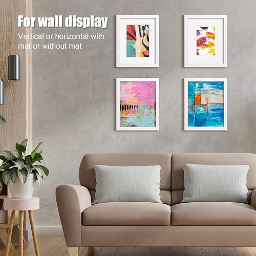 Miniatura 7 de KINLINK Portarretratos de 8 x 10 pulgadas, color blanco, de madera maciza con plexiglás acrílico para fotos de 4 x 65 x 7 pulgadas con paspartú o de