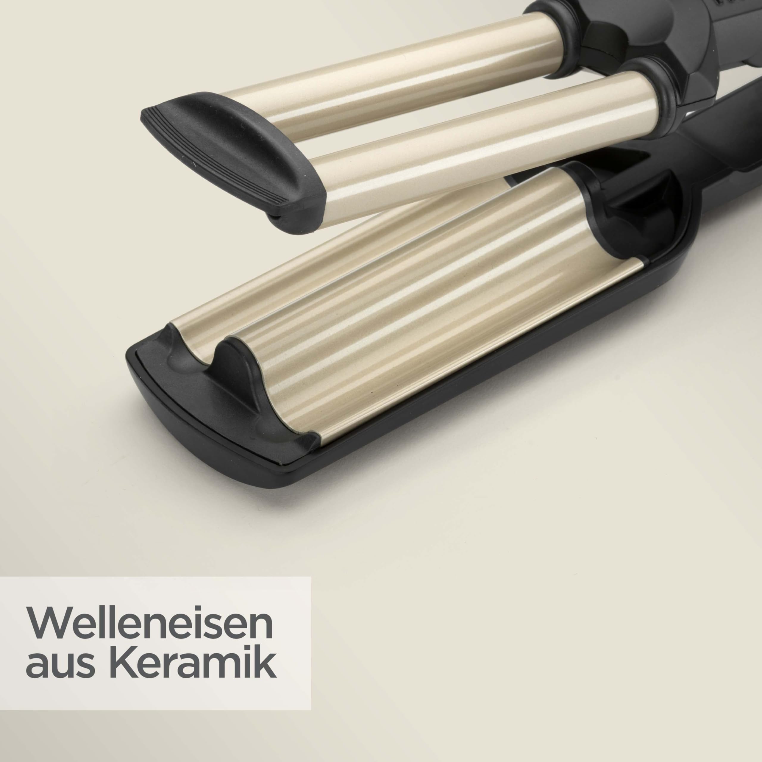 BaByliss Easy Waves – Welleneisen für Beach Waves, Keramik-Titanium-Beschichtung, 3 Temperatureinstellungen, Hitzebeständige Spitzen, Gold & Schwarz, C260E