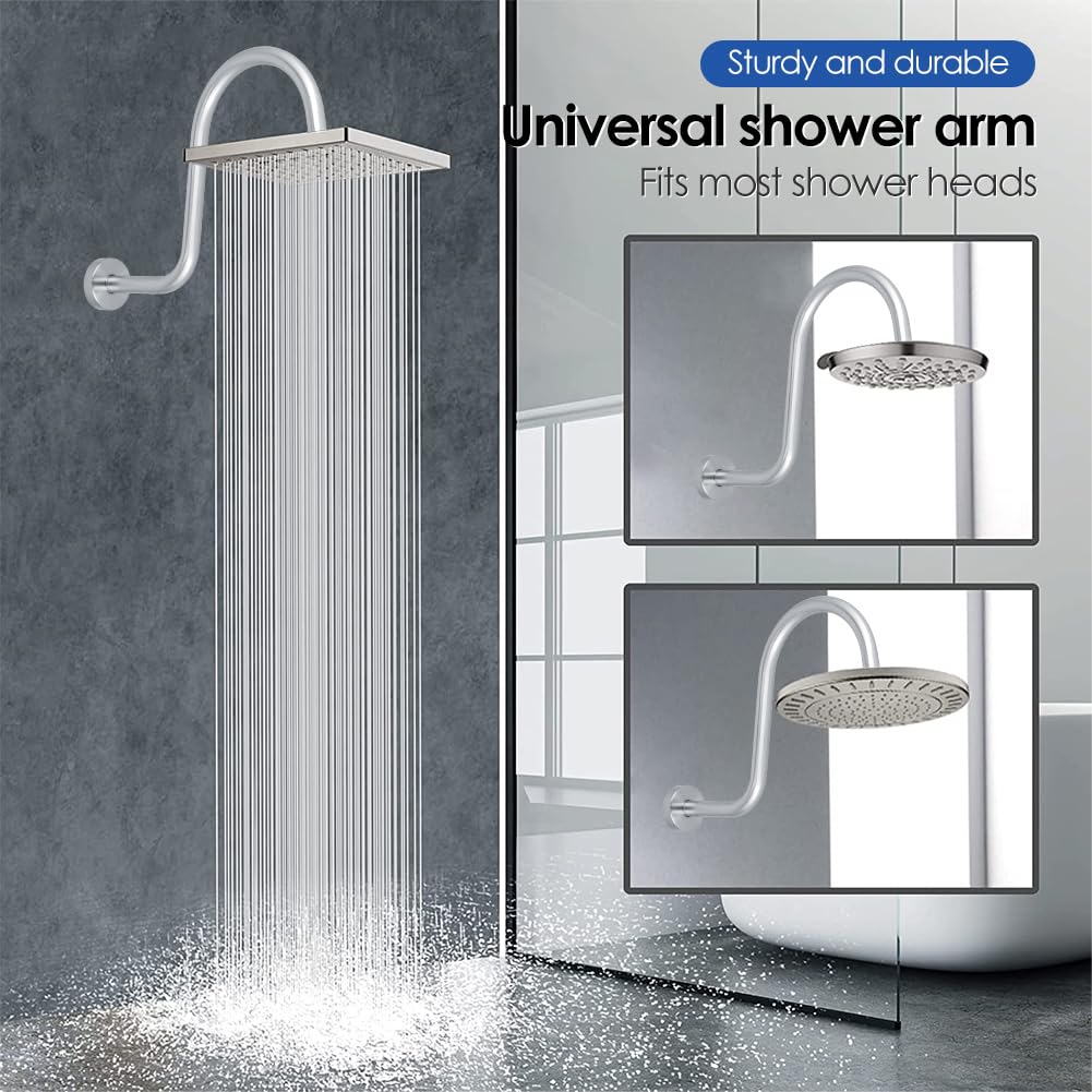 Tissting Braccio Doccia a Parete, Estensione Braccio Doccia Acciaio Inox a Forma di S con Collo di Cigno, Prolunga Soffione Doccia 6.5 Pollici, Materiale Acciaio Inox, per Casa, Bagno, Hotel