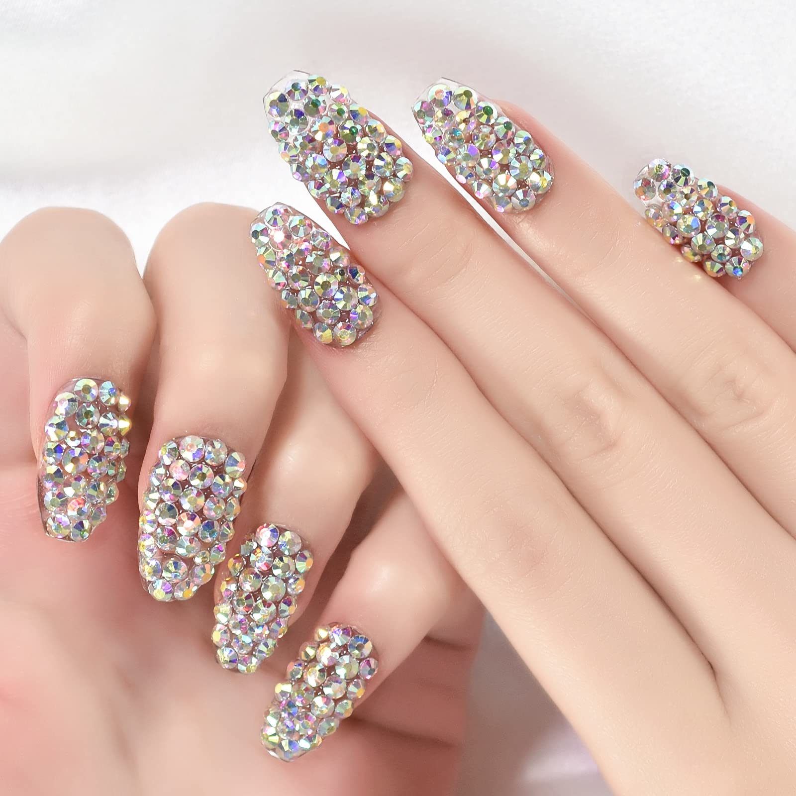 Sparkly Luxury Diamond Press on Nails - iBeautying False Nails - Finish Finger Wearable Nail 3D Rhinestones Jewelry Gems Full Cover Shine Reusable
