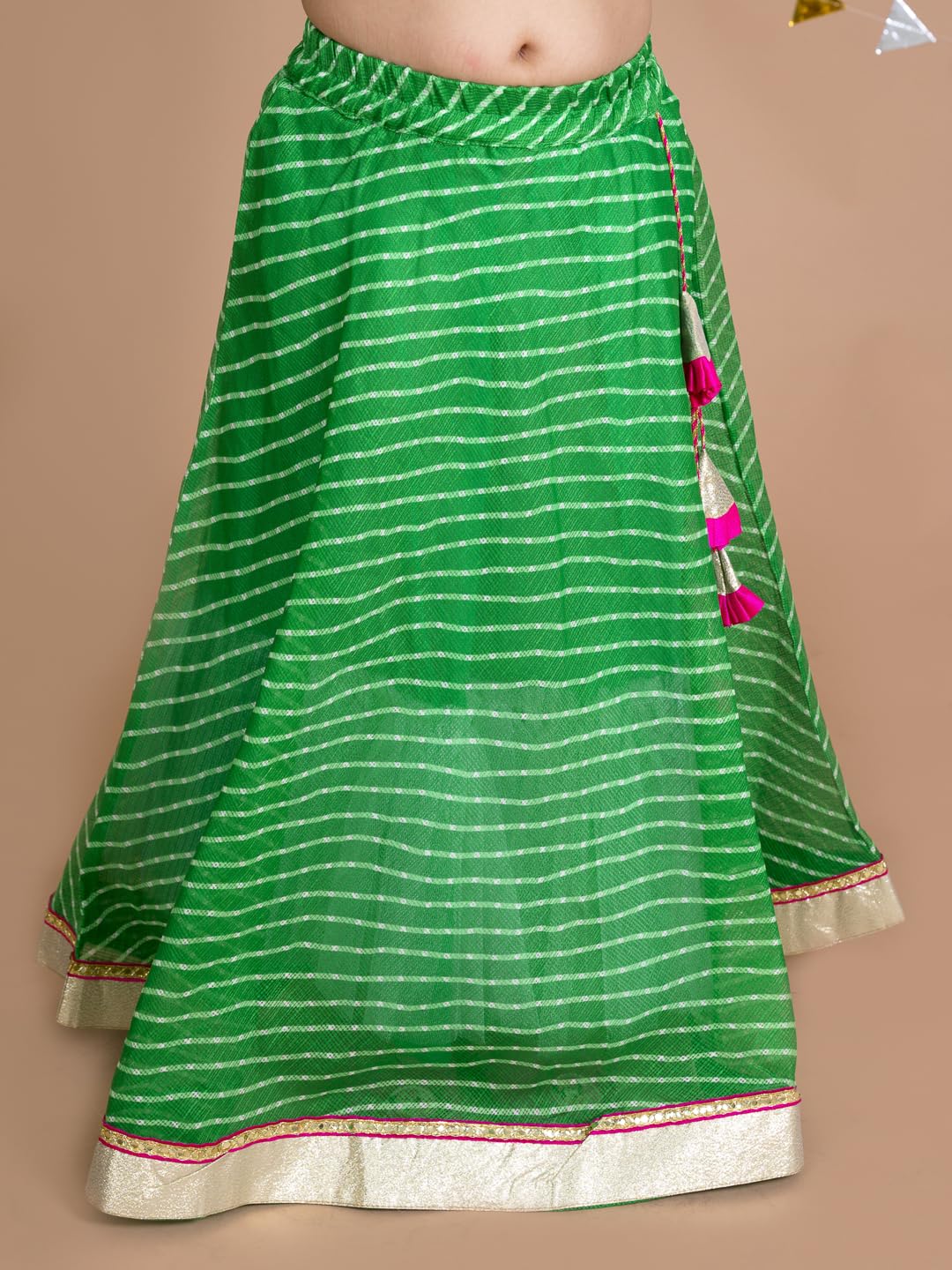 Pspeaches Lehenga bluzka z dupattą dla dziewczynek, zielona/różowa, gotowa do użycia