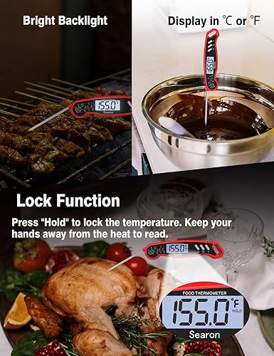 Miniatura 4 de Searon Termómetro de carne, función de calibración, termómetro digital para alimentos con lectura instantánea, retroiluminación e impermeable,