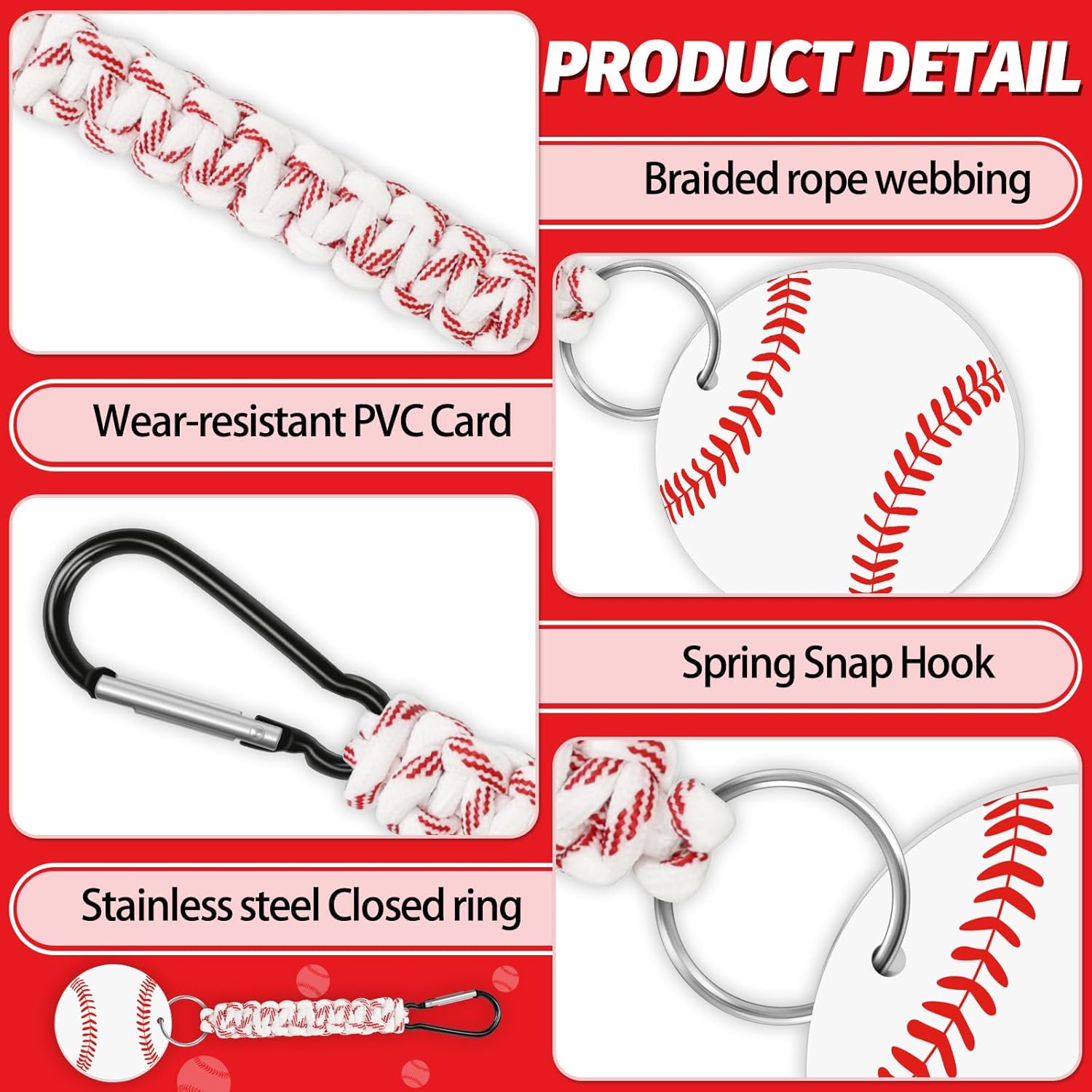 1PCs Ball Braided Lanyard Keychain, Ball Keychain with Hook and DIY Card,Backpack Charms Team Gifts for Sport Fan