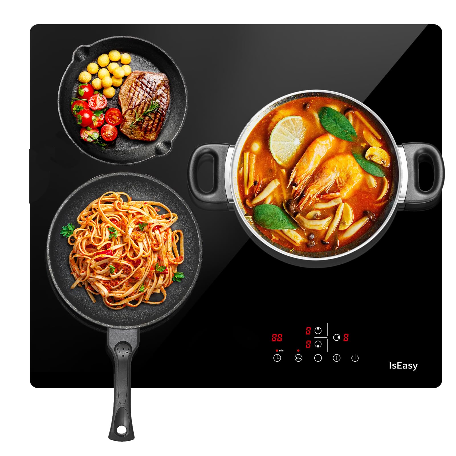 IsEasy Plaque Vitrocéramique 3 Feux Encastrable 60cm 5500W Minuteur 9 Niveaux de Puissance