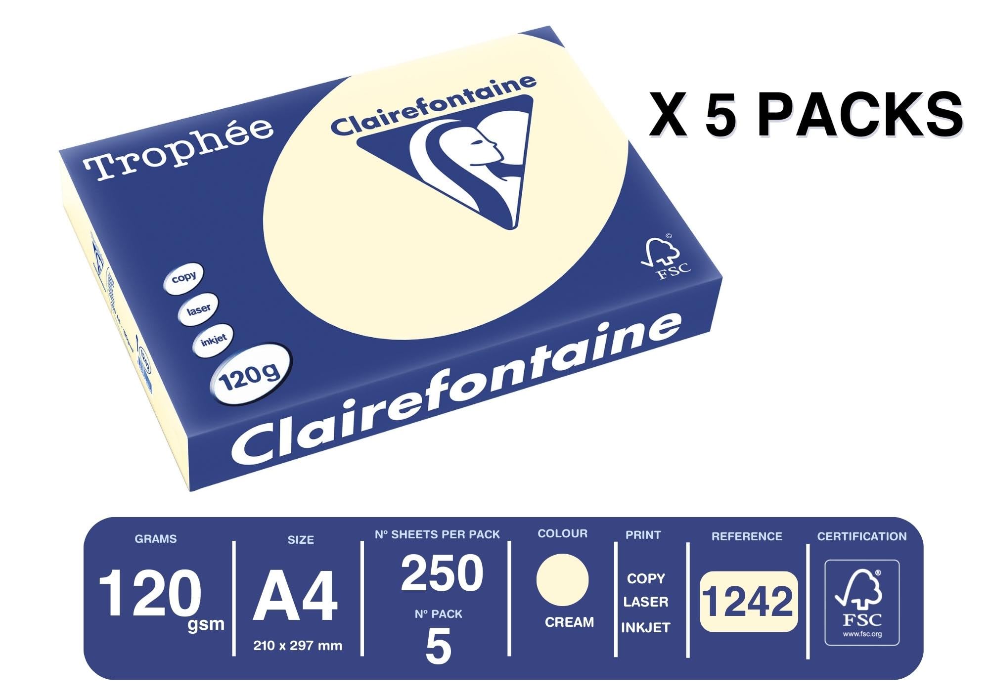 Clairefontaine Papier Couleur A4 120 g/m² 1250 Feuilles Ivoire Trophée 5 Ramettes