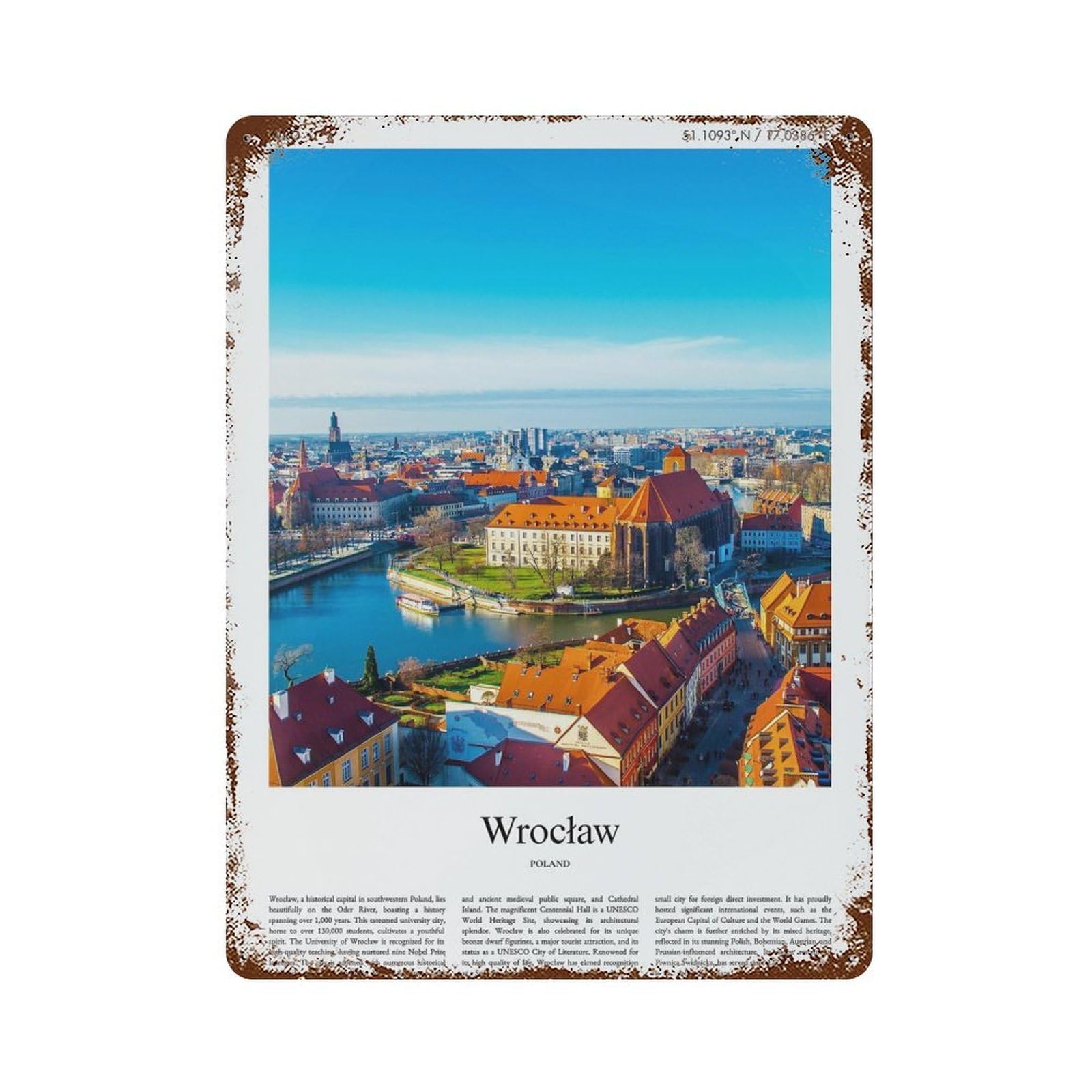 xiaoxiaoshen Wrocław Poland City Scenery Wall Decor Art Metal Tin Poster Modern Home Decor Art Home Bar Shop Decorations Vintage Sign 40x30cm