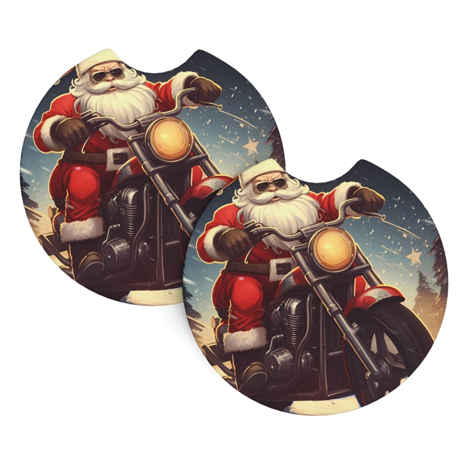 2PCS Car Coaster for Cup Holders Universal Auto Cup Mat Santa Claus Biker Riding Cup Coaster Pad 2.7" Waterproof Neoprene Non-Slip Cup Holder Coasters Car Interior Accessories for Women Men
