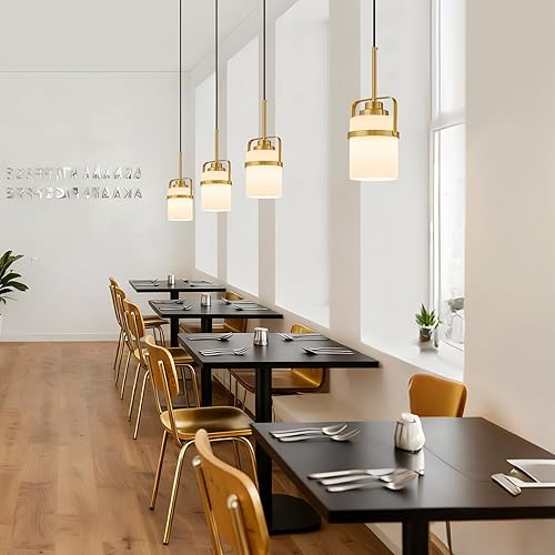 Miniatura 6 de Modernas luces colgantes de latón para isla de cocina, lámpara colgante ajustable con pantalla de vidrio de leche, lámpara colgante de granja para