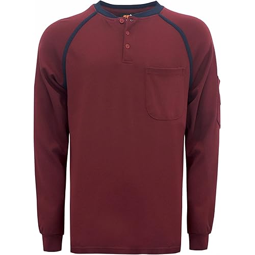 KONRECO FR Shirts for Men Flame Resistant/Fire Retardant CAT2 7oz Cotton Two Tone & Henley Shirt