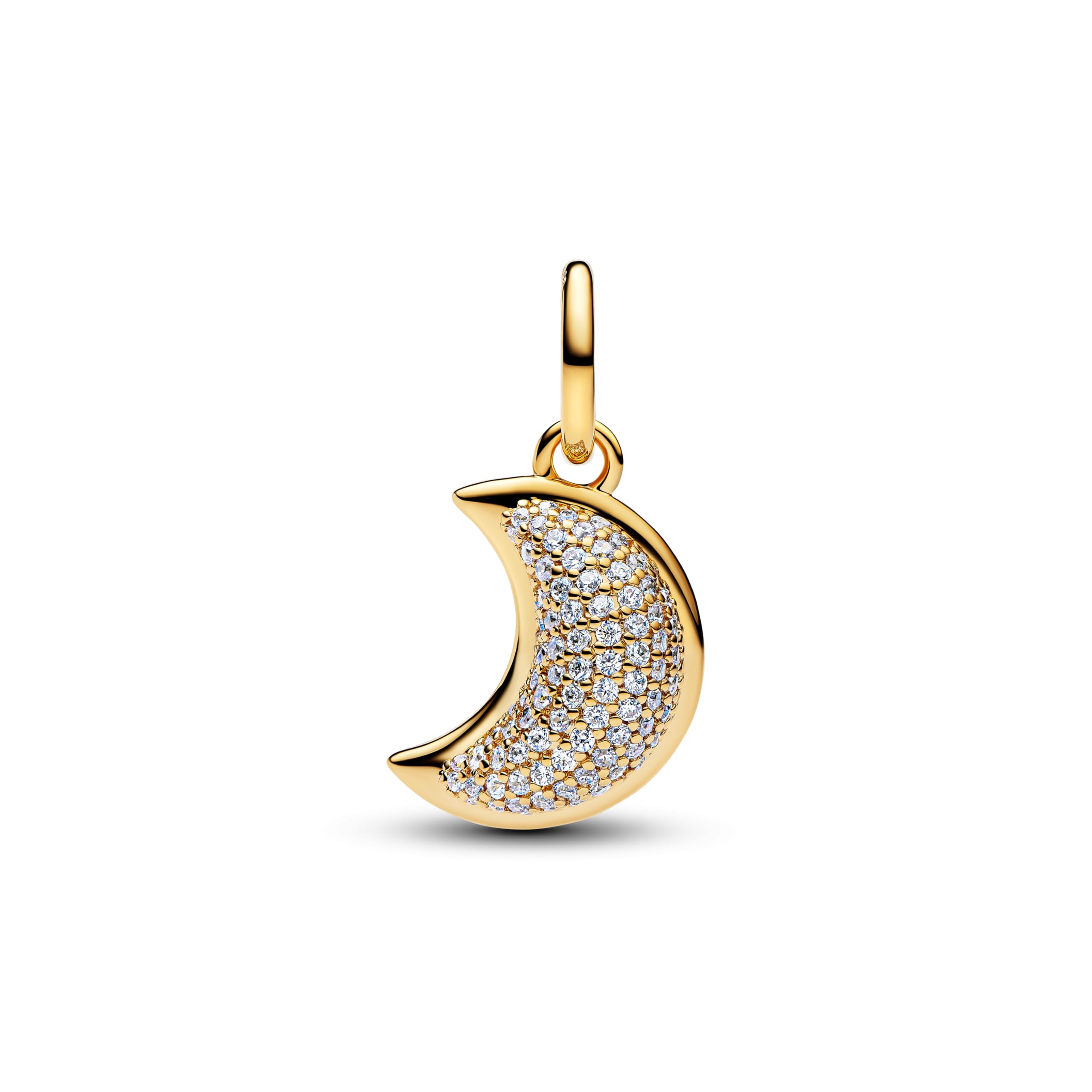 PANDORA Moments 764275C01 - Ciondolo scintillante a forma di mezzaluna, in lega di metallo placcato oro 14 K e zirconi, compatibile con ME e Moments