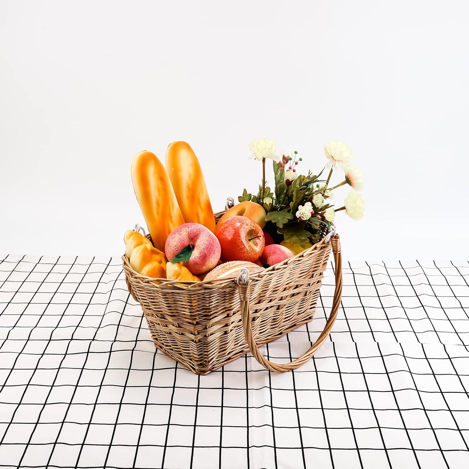 YAHUAN Rectangular Wicker Storage Baskets with Collapsible Handles, Hand Woven Wicker Basket for Shopping Picnic Garden Easter Candy - Image 3