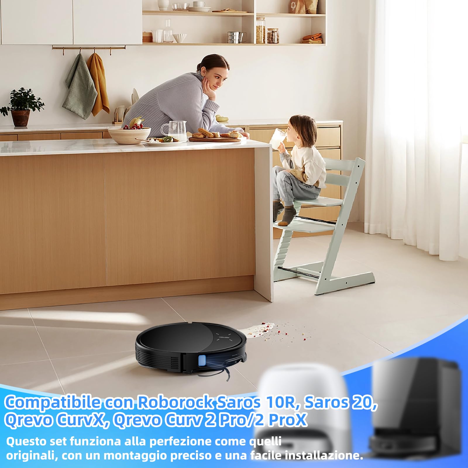 Accessori di Ricambio per Roborock Saros 10R, Saros 20, Qrevo Edge 2, Qrevo Curv 2 Pro Robot Aspirapolvere, 1 Spazzola Principale 4 Spazzole Laterali 4 Filtri HEPA 4 Panni Mop 4 Sacchetti