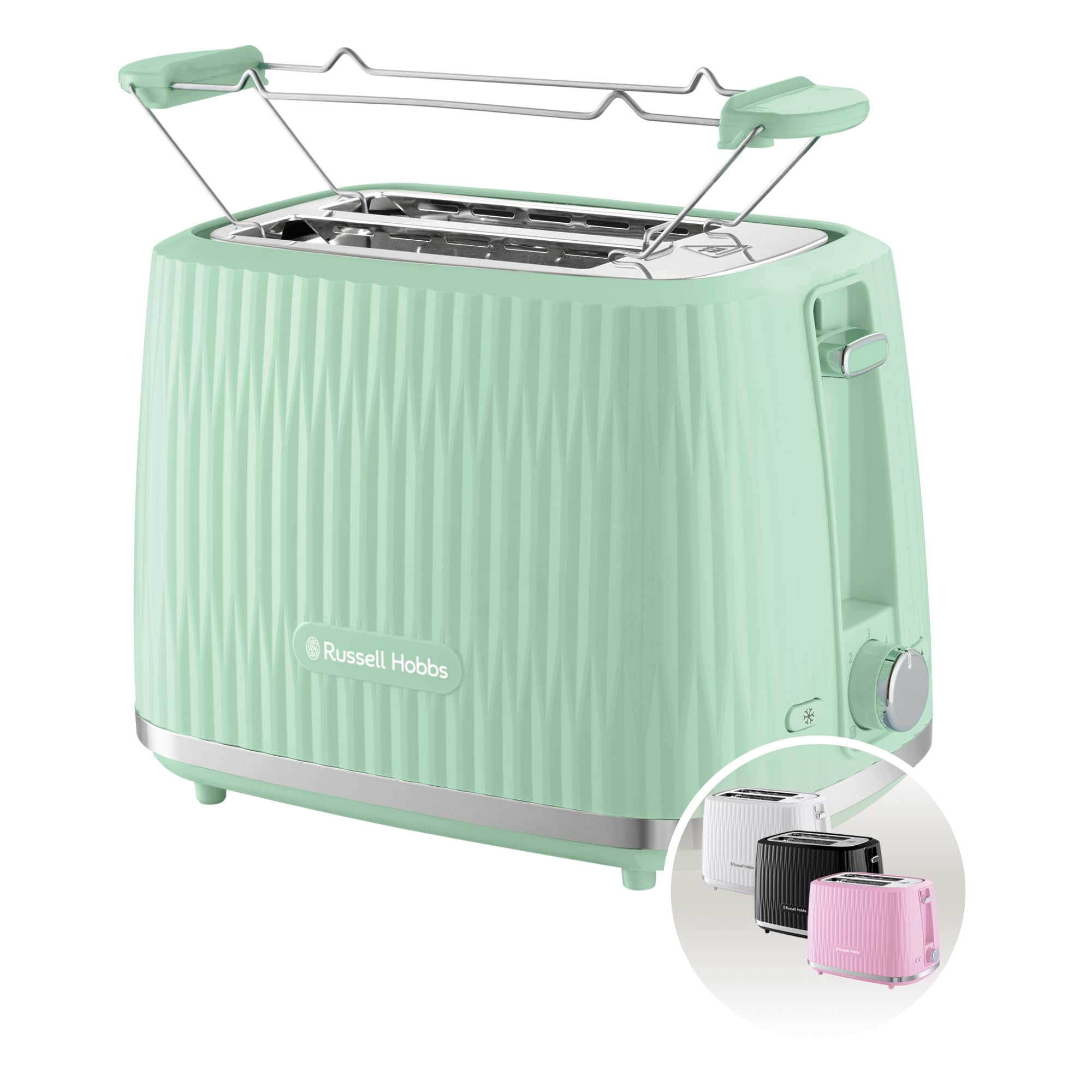Russell Hobbs Toaster [für 2 Scheiben] Eden (6 Bräunungsstufen, Hebefunktion, Auftau-, Aufwärm- & Stoppfunktion, Krümelschublade, Brötchenaufsatz, Pistazie 27374-56