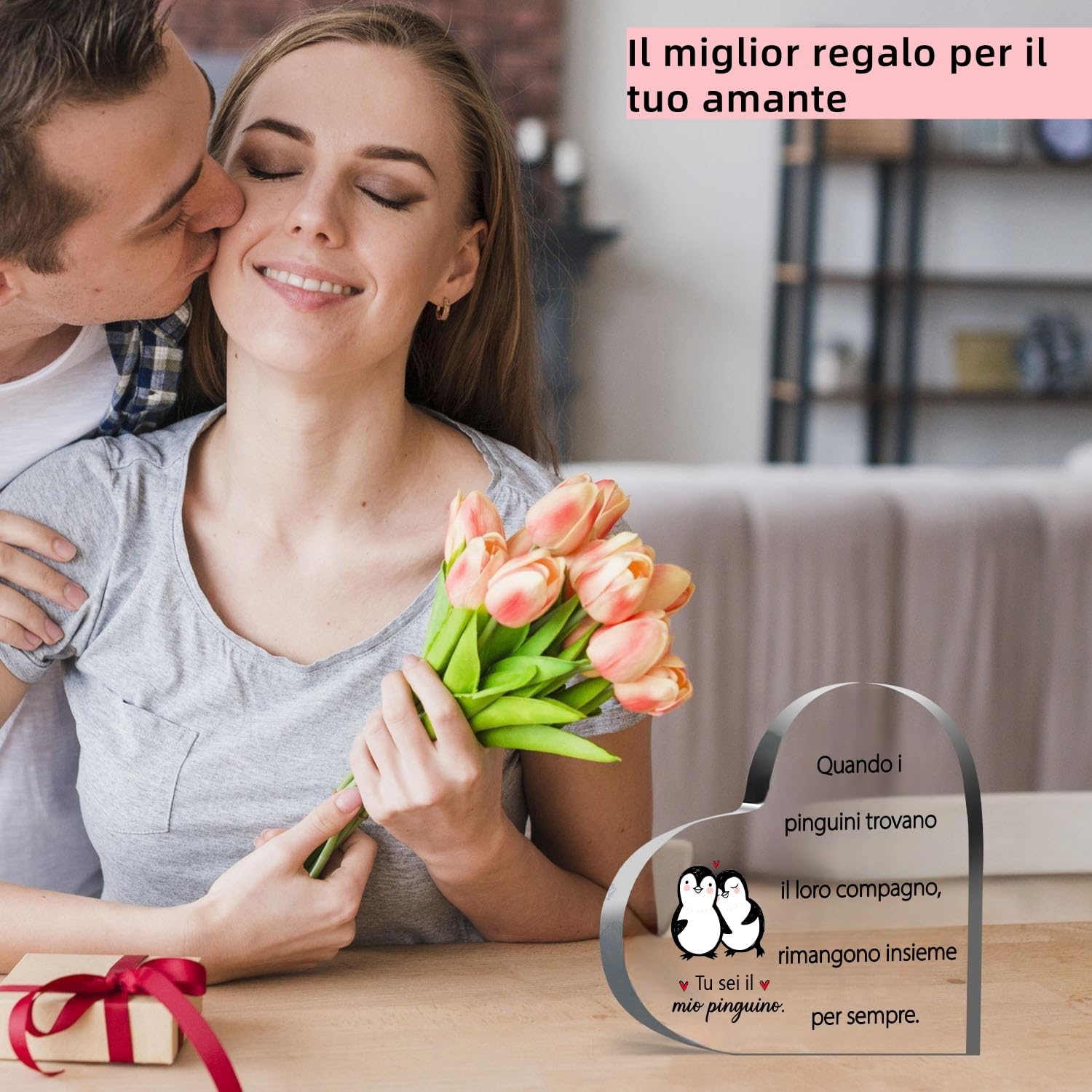PulangRen Regalo San Valentino Per Lui Lei Pinguino Placca Acrilica Regali Per Lei Lui Regali Di Coppia Regalo Fidanzato Fidanzata Regalo Anniversario Per Lui Lei