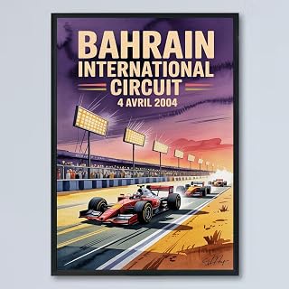 Vintage F1 Racing Poster–Bahrain International Circuit 4 Avril 2004 Circuit Motorsport Wall Art–Retro Formula 1 Race Car Print, Unique Gift for Fans, Office, Living Room, Home & Garage Décor SiVSal