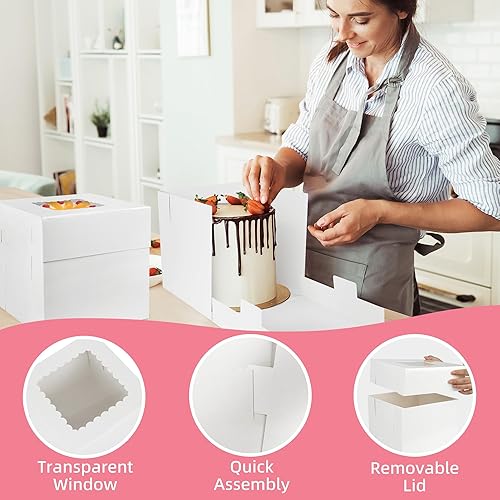 Miniatura 4 de LotFancy Cajas altas para pasteles de nivel, 3 tamaños, 12 unidades, 12 unidades, 12 x 12 x 12, 10 x 10 x 10 y 8 x 8 x 8 pulgadas, cajas para