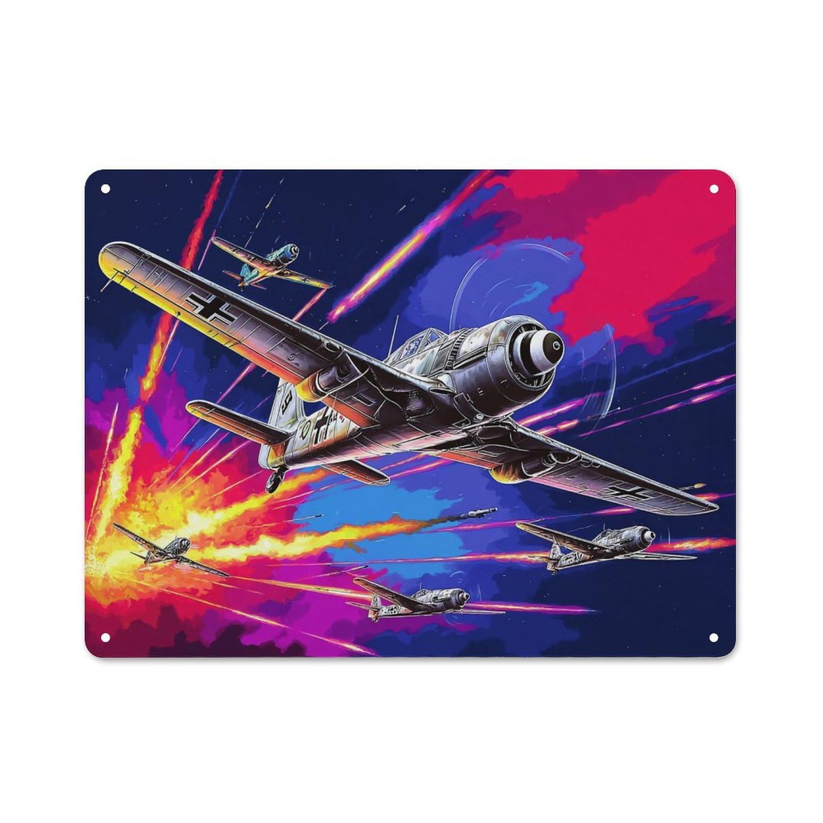 Junmoney Warplanes In Fiery Sky -1 Old Style Metal Wall Decor 30X40cm, Decorative Tin Plaque For Cafe, Pub, Workshop Or Home Bar