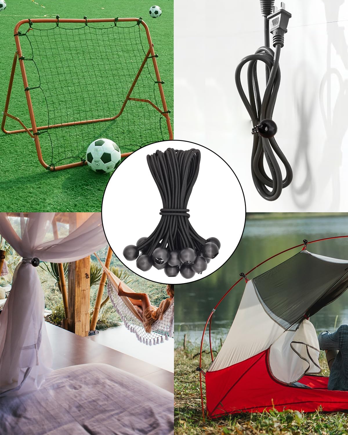 Ball Bungee Cords 6 Inch - 25 Pcs Small Bungee Cords with Balls, Mini Bungee Balls Heavy Duty Outdoor for Tarp, Canopy, Camping, Tent (Black)