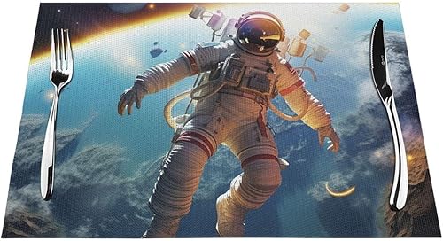 Miniatura 7 de 6 PCS PVC Placemats Set Place Mats Astronaut Flying on Planet Non-Slip Weave Place Mats 12" x 18" Farmhouse Table Mat Set for Family Dinners Wedding