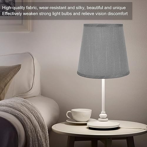 Miniatura 4 de Cyrank Juego de 2 pantallas de lámpara pequeña, mini lámpara de araña para lámparas, pantalla de tela de barril para lámpara de mesa y piso (gris)