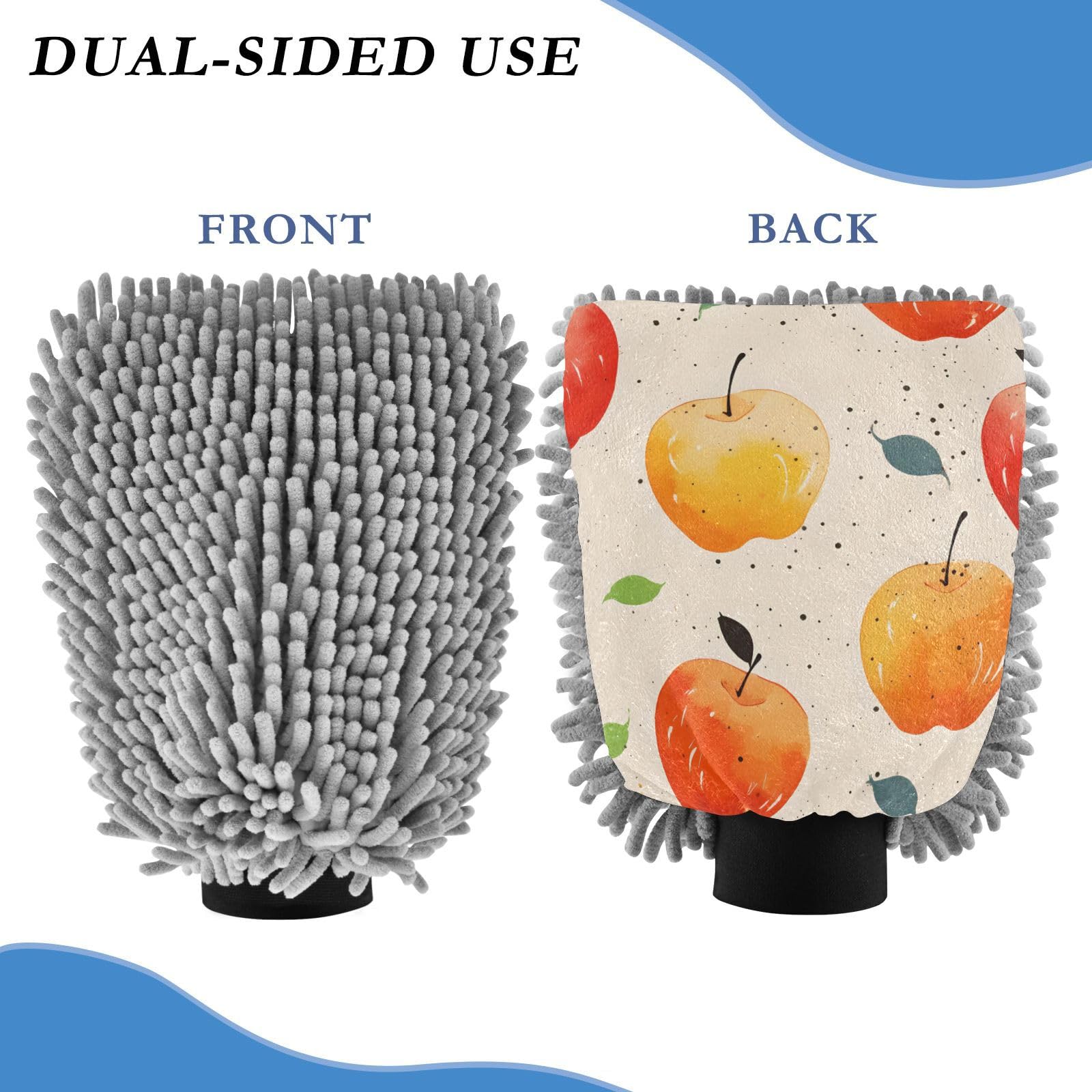 IOACIY Absorbent Microfiber Car Wash Drying Mitts, 2 Pack, Scratch-Free & Lint-Free, Rich Foam, Highly Absorbent, Double Sided, Wash Mitt Perfect for Car Washing, L, Watercolor Apple (3)